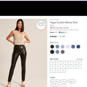 Abercrombie and Fitch The Skinny High Rise Vegan Leather Pant
